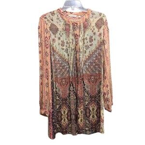 Soft Surroundings Sheer Duster Tunic Top Women's L Southwest Aztec Button Front